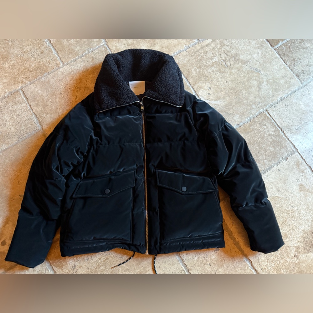 Varley Black Puffer Jacket with Shearling Collar NWOT